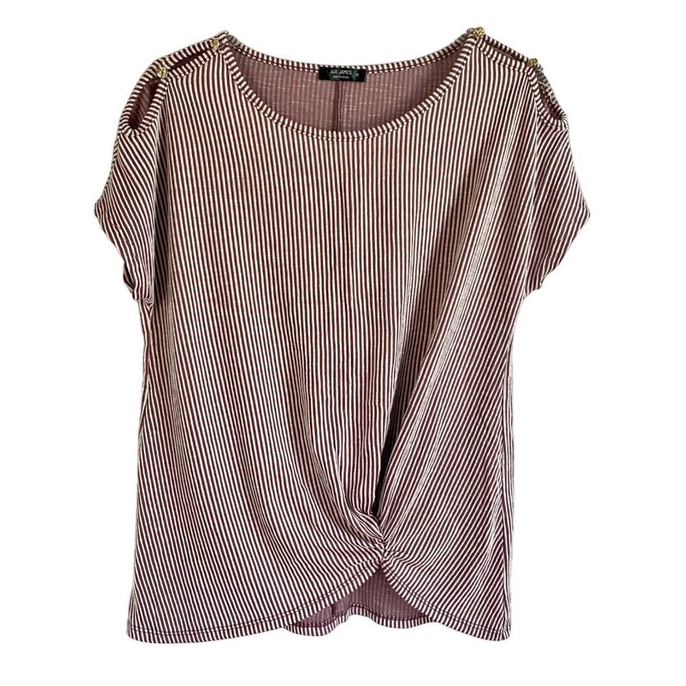 Ava James Purple White Striped Short Sleeve Top Women's Medium